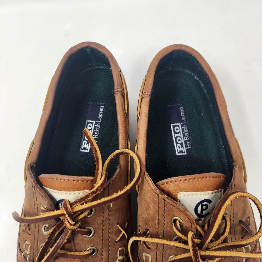 Vintage Polo Ralph Lauren Mens RLZ 4634 Brown Leather Boat Shoes Size 8.5 D